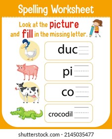 Worksheet design for spelling words illustration