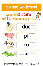 Worksheet design for spelling words illustration
