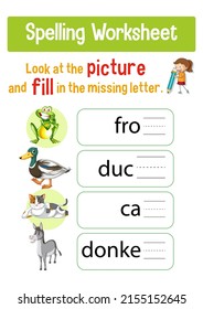 Worksheet design for spelling words illustration