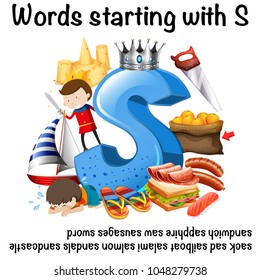 Worksheet design for words starting with S illustration
