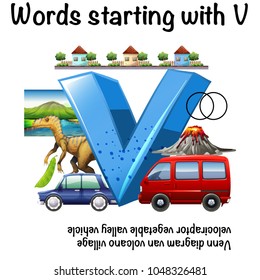 Worksheet design for words starting with V illustration