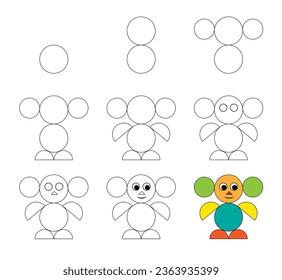Arbeitsblatt leicht zu zeichnen Cartoon Tier. Einfaches Tutorial zum Zeichnen für Kinder. Vektorgrafik.
