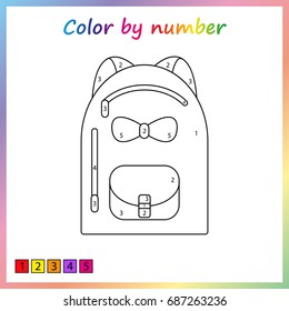 Worksheet for education. painting page, color by numbers - school bag.  Game for preschool kids.