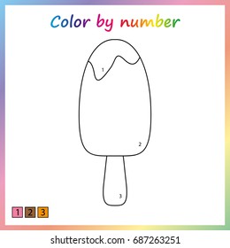 Worksheet for education. painting page, color by numbers - ice cream .  Game for preschool kids.