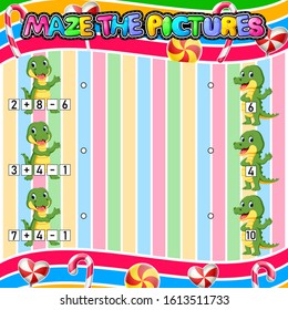 Worksheet with exercises for children on addition and subtraction. Solve counting and connecting to each result