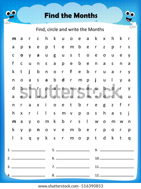 Worksheet Find Circle Month Names Letter Stock Vector Royalty Free