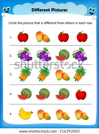 Worksheet Find Different Picture Worksheet Preschool Stock Vector