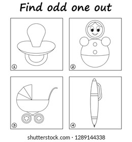 Worksheet. Find odd one out - game for kids. Visual Educational Game for children.