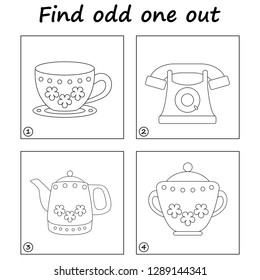 Worksheet. Find odd one out - game for kids. Visual Educational Game for children.