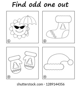 Worksheet. Find odd one out - game for kids. Visual Educational Game for children.