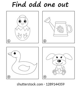 Worksheet. Find odd one out - game for kids. Visual Educational Game for children.