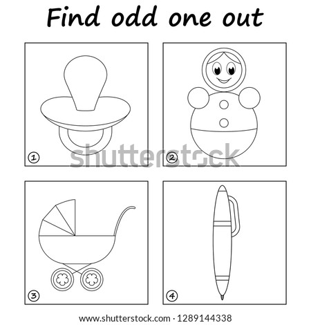 Worksheet. Find odd one out - game for kids. Visual Educational Game for children.