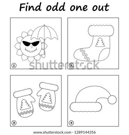 Worksheet. Find odd one out - game for kids. Visual Educational Game for children.