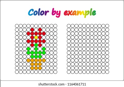 Worksheet.  flower - puzzle task, game for preschool  kids. Color by example. Coloring book. Vector illustration. Paint the circles.