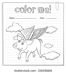 Worksheet with a flying pig on a white background
