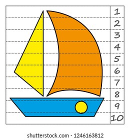 Worksheet. Game for kids, children. Math Puzzles. Cut and complete. Learning mathematics. 
