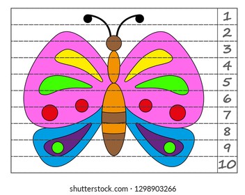 Worksheet. Game for kids, children. Math Puzzles. Cut and complete. Learning mathematics. 
