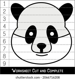 Worksheet. Game for kids, children. Math Puzzles. Cut and complete. Learning mathematics. Panda Face.