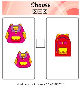 worksheet. Game for kids - choose more, less or equal. Learning mathematics, numbers. Tasks for preschool children.