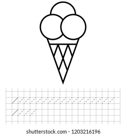Worksheet. Game for kids - coloring book,  improving skills tasks, tracing dashed lines, vector.