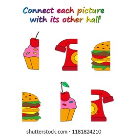 Worksheet. game for kids. Connect each picture with its other half.    Educational game for children. 