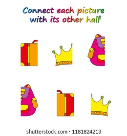 Worksheet. game for kids. Connect each picture with its other half.    Educational game for children. 