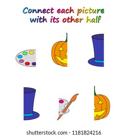 Worksheet. game for kids. Connect each picture with its other half.    Educational game for children. 