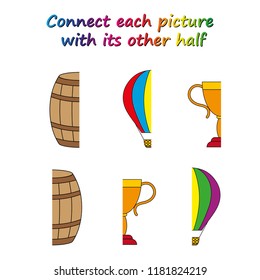 Worksheet. game for kids. Connect each picture with its other half.    Educational game for children. 