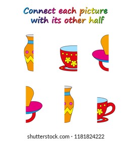 Worksheet. game for kids. Connect each picture with its other half.    Educational game for children. 