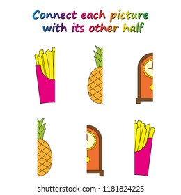 Worksheet. game for kids. Connect each picture with its other half.    Educational game for children. 