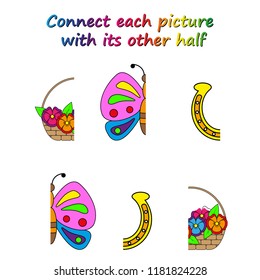 Worksheet. game for kids. Connect each picture with its other half.    Educational game for children. 