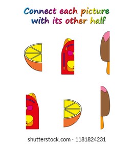 Worksheet. game for kids. Connect each picture with its other half.    Educational game for children. 