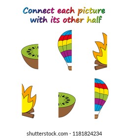 Worksheet. game for kids. Connect each picture with its other half.    Educational game for children. 