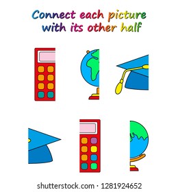 Worksheet. game for kids. Connect each picture with its other half.    Educational game for children. 