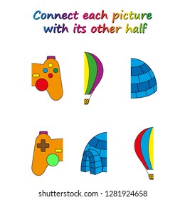 Worksheet. game for kids. Connect each picture with its other half.    Educational game for children. 