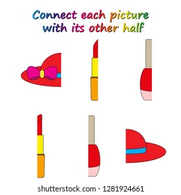 Worksheet. game for kids. Connect each picture with its other half.    Educational game for children. 