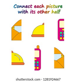 Worksheet. game for kids. Connect each picture with its other half.    Educational game for children. 