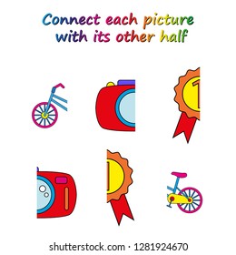 Worksheet. game for kids. Connect each picture with its other half.    Educational game for children. 