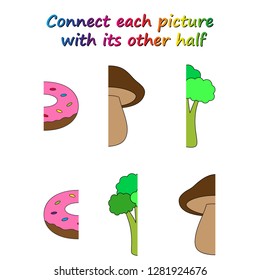 Worksheet. game for kids. Connect each picture with its other half.    Educational game for children. 