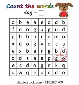 Worksheet. Game for kids - find and count the words. Visual Educational Game for children. Learning math and words.