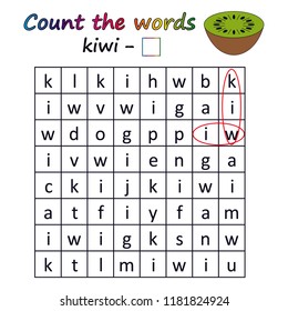 Worksheet. Game for kids - find and count the words. Visual Educational Game for children. Learning math and words.