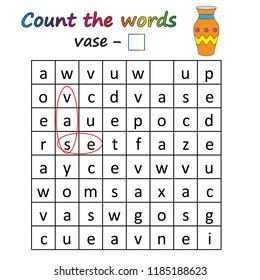 Worksheet. Game for kids - find and count the words.  Visual Educational Game for children. Learning math and words.