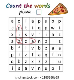 Worksheet. Game for kids - find and count the words. Visual Educational Game for children. Learning math and words.