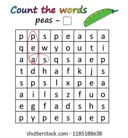 Worksheet. Game for kids - find and count the words. Visual Educational Game for children. Learning math and words.