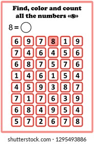 Worksheet. Game for kids.  Learning mathematics.