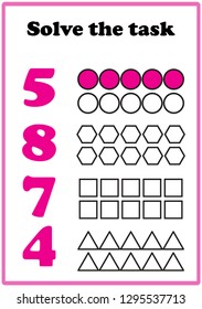 Worksheet. Game for kids.  Learning mathematics. 