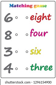 Worksheet. Game for kids. Matching game - learning numbers. 