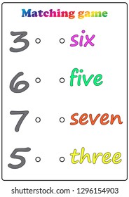 Worksheet. Game for kids. Matching game - learning numbers. 