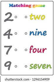Worksheet. Game for kids. Matching game - learning numbers. 