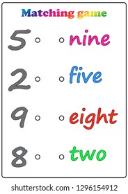 Worksheet. Game for kids. Matching game - learning numbers. 